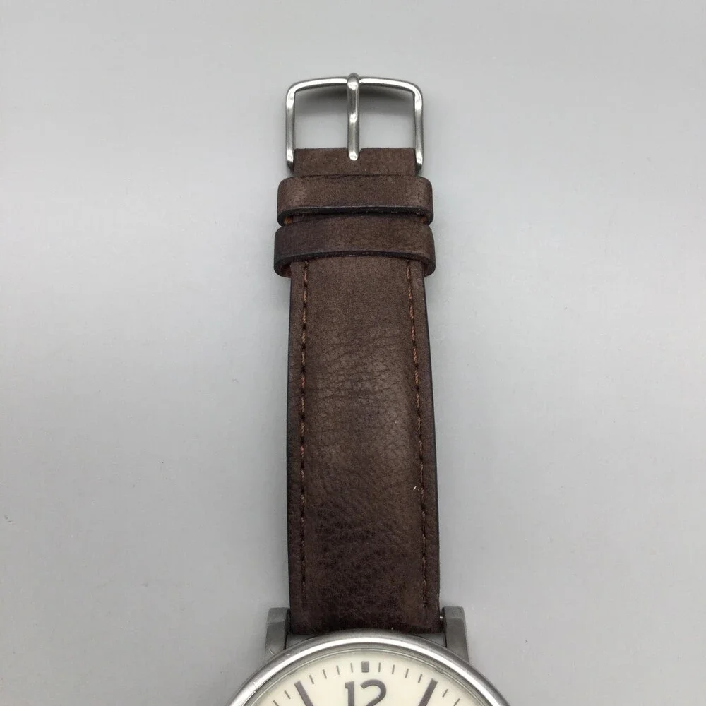 Timex Indiglo WR 30M Mens Watch 42mm Cream Dial Brown Leather T2P526 New Battery